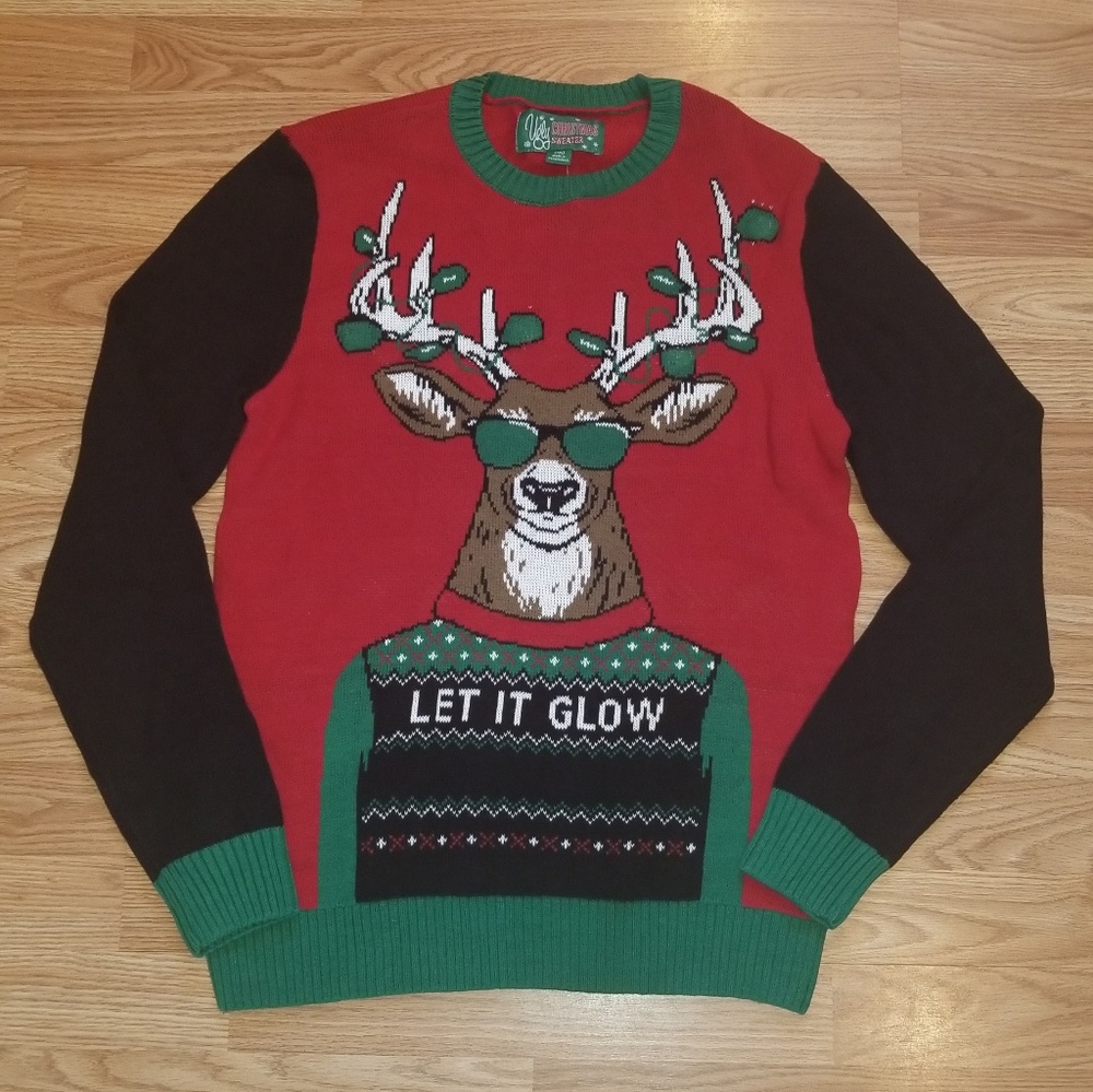 Ugly Christmas Sweater Reindeer Lightup Mens
